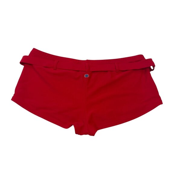 AQUA ROSE Bathing Suit Boy Shorts Bottoms Size Large Red Buckle Detail Belt Loop - Picture 4 of 13